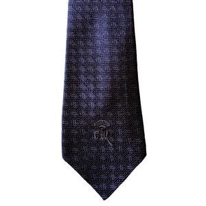 VTG Embroidered Countess Mara Silk Tie Mocha Brown Front Logo Textured Old Money